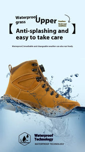 Boots:  Leather Safety Boots. Button Release. Waterproof. Indestructible. Steel Toe. Kevlar Midsole. Anti-puncture.  (See Images for Size conversions)