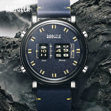 Load image into Gallery viewer, Watches: by BAOGELA. Drum Roller Watch. Quartz. Leather Strap.
