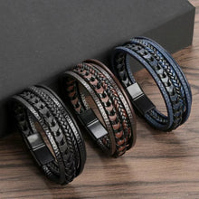 Load image into Gallery viewer, Wristwear: 1pc Leather Bracelet. Multi-layered, Vintage. Braided . Magnetic Buckle
