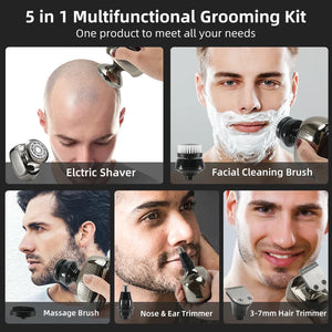 Grooming: Head Shaver. 5 in 1 - Electric Razor for Bald Heads, Nose Trimmer, Sideburns Clipper, Waterproof.