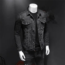Load image into Gallery viewer, Coats / Jackets: Denim Jacket. Black Casual Cotton Turn Down Collar. Motorcycle Styling.
