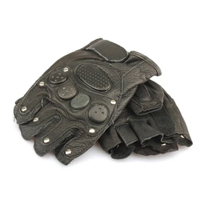 Gloves: Half Finger Black Leather. Rivets Design. Comfortable and Stylish.