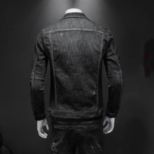 Load image into Gallery viewer, Coats / Jackets: Denim Jacket. Black Casual Cotton Turn Down Collar. Motorcycle Styling.
