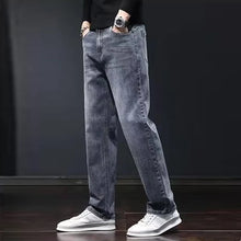 Load image into Gallery viewer, Pants: Loose Straight Jeans. Slim Fit Denim. Dark Gray Trousers,
