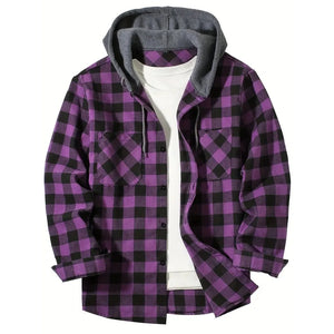 Coats / Jackets: Classic Plaid Flannel Button Down. Hooded. Long Sleeved. Double Pockets. Spring / Autumn