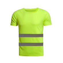 Load image into Gallery viewer, Safety Wear: Striped Solid Plain T-shirt. Workwear. Round Neck. Short Sleeves. International Sizes.
