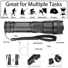 Load image into Gallery viewer, Gadgets / Flashlight: High Power XHP100 LED. Rechargeable USB. 4 Core Torch. Zoom.
