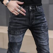 Load image into Gallery viewer, Pants: Classic Black Stretch Denim Jeans.  Distinctive Printed. High Quality. Slim Fit.
