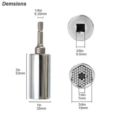 Load image into Gallery viewer, Gadgets / Tools: Universal Socket Wrench Adapter. Adjustable Head. 7-19mm ((Power Drill  NOT included))
