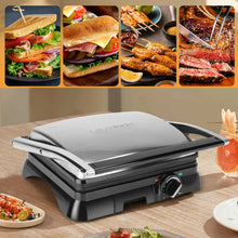 Load image into Gallery viewer, Gadgets: Electric Sandwicheras and Panini Grill. Temperature regulator, oil pick tray, 180 ° opening, non-stick plates, 2000W. (Power Inverter recommended for Truck use.) )
