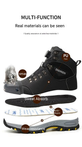 Boots:  Leather Safety Boots. Button Release. Waterproof. Indestructible. Steel Toe. Kevlar Midsole. Anti-puncture.  (See Images for Size conversions)