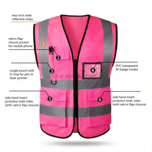 Load image into Gallery viewer, Safety Wear: Pink Women&#39;s Reflective Safety Vest. Front Pocket. Zipper. High Visibility Pastels.
