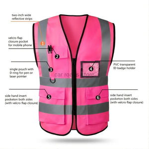 Safety Wear: Pink Women's Reflective Safety Vest. Front Pocket. Zipper. High Visibility Pastels.