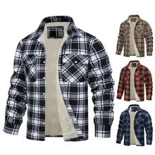 Load image into Gallery viewer, Shirts:: Fall Winter Ove rshirt. Plaid Print. Lapel. Soft Plush .Long Sleeve. Loose Fit. Thickened. Mid Length.
