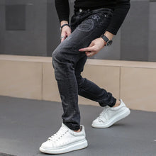 Load image into Gallery viewer, Pants: Classic Black Stretch Denim Jeans.  Distinctive Printed. High Quality. Slim Fit.
