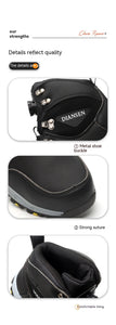 Boots:  Leather Safety Boots. Button Release. Waterproof. Indestructible. Steel Toe. Kevlar Midsole. Anti-puncture.  (See Images for Size conversions)