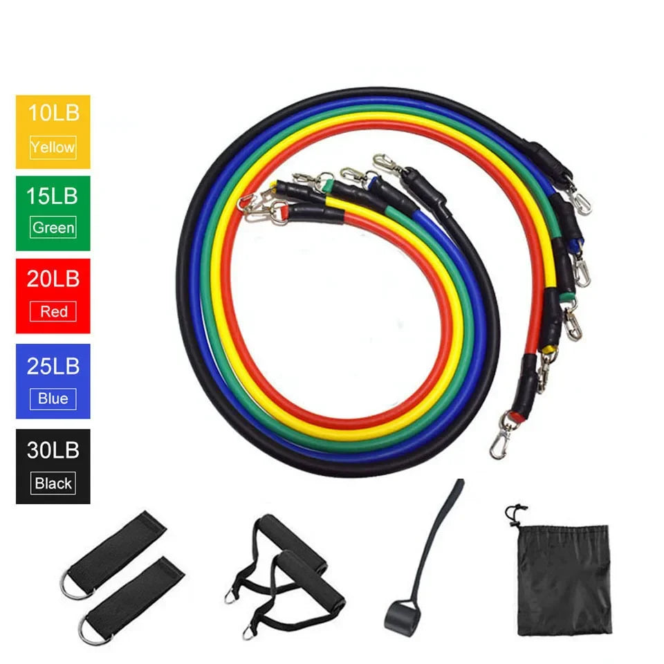 Fitness: by LOOGDEEL: Resistance Band Set. 11 PCS. Body Training.  Latex Tubes.