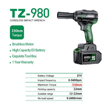 Load image into Gallery viewer, Gadgets / Tools: 21V Brushless Electric Impact Wrench. True 300N.m Battery Cordless.
