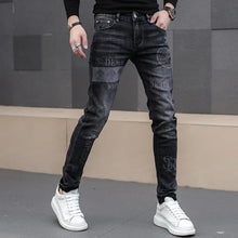 Load image into Gallery viewer, Pants: Classic Black Stretch Denim Jeans.  Distinctive Printed. High Quality. Slim Fit.
